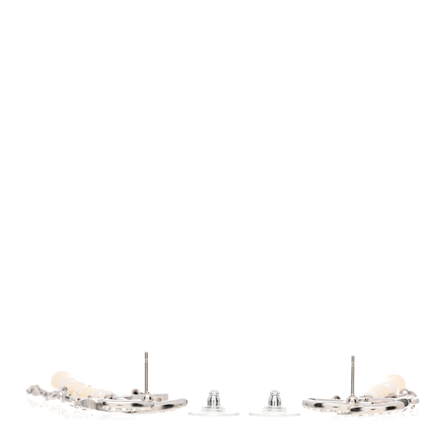 Pearl Crystal CC Chain Drop Earrings Silver