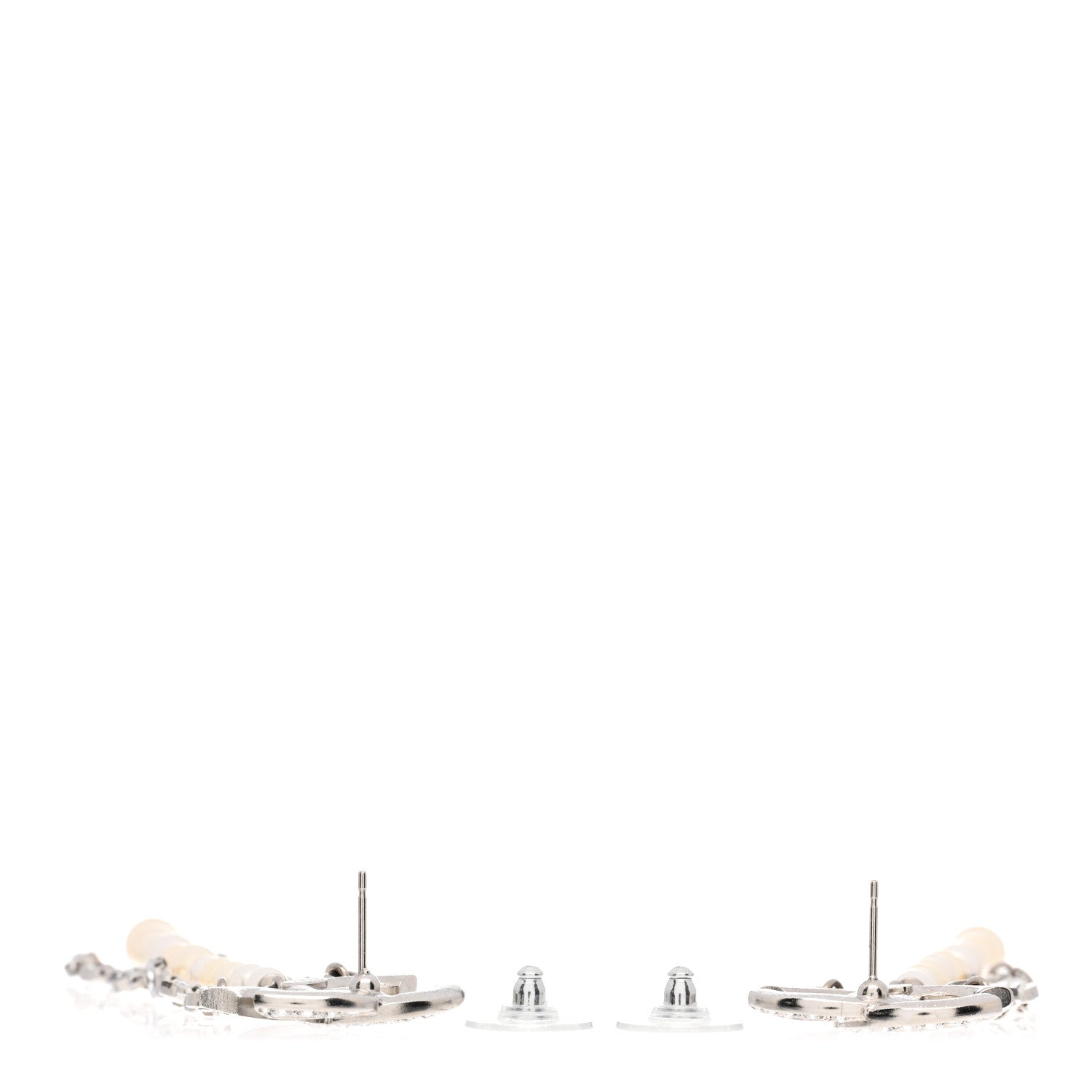 Chanel Pearl Crystal CC Chain Drop Earrings Silver 3 of 8