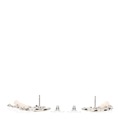 Chanel Pearl Crystal CC Chain Drop Earrings Silver 3 of 8