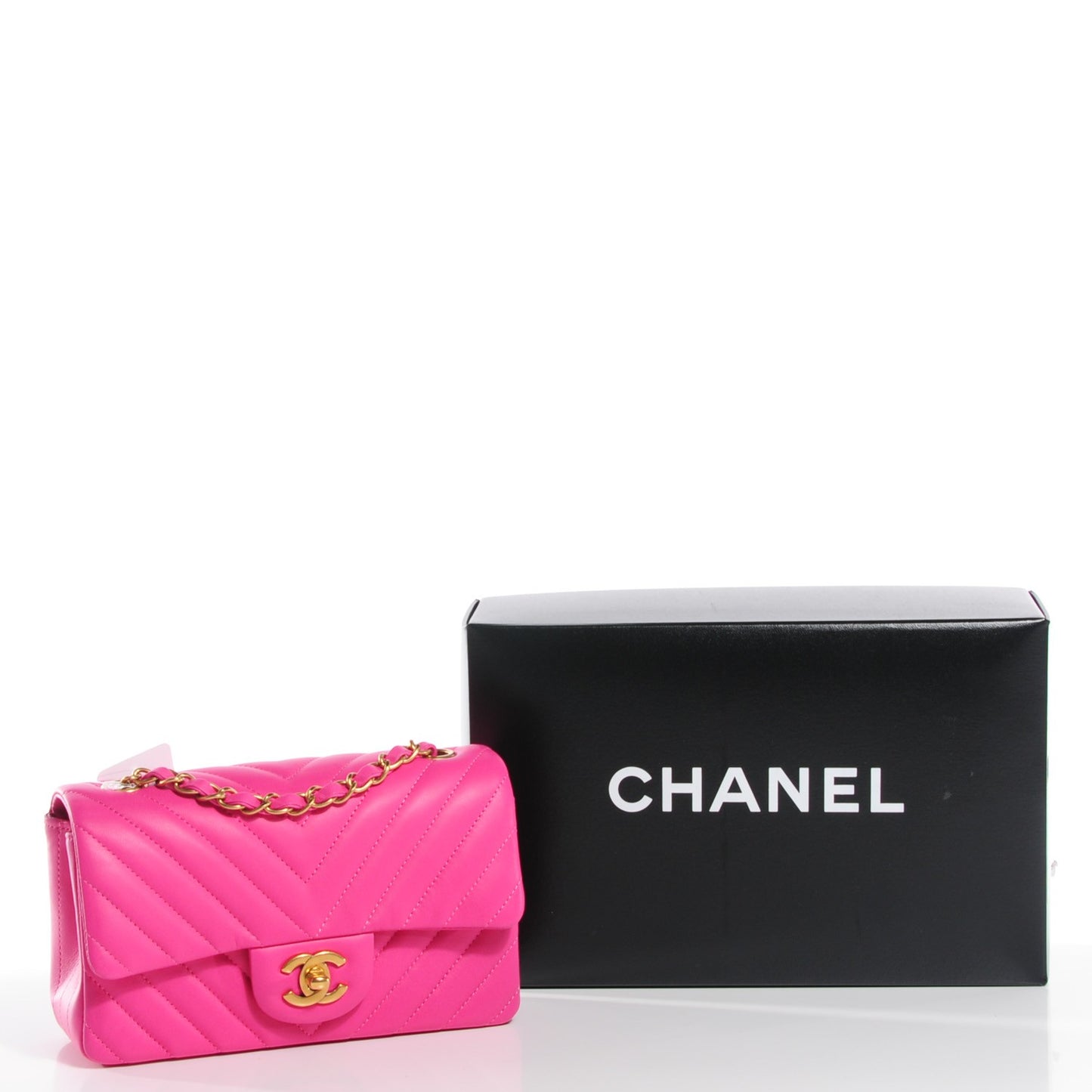 Lambskin Chevron Quilted Mini Rectangular Flap Pink