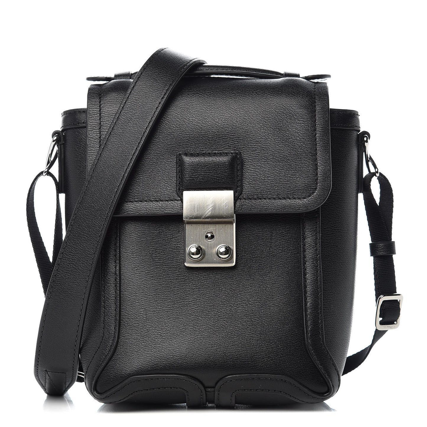 3.1 Embossed Grain Calfskin Pashli Camera Shoulder Bag Black
