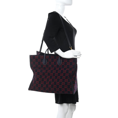Gucci Covered Wool Textured Dollar Calfskin GG Monogram Large Tote Bag Blue Red 2 of 10