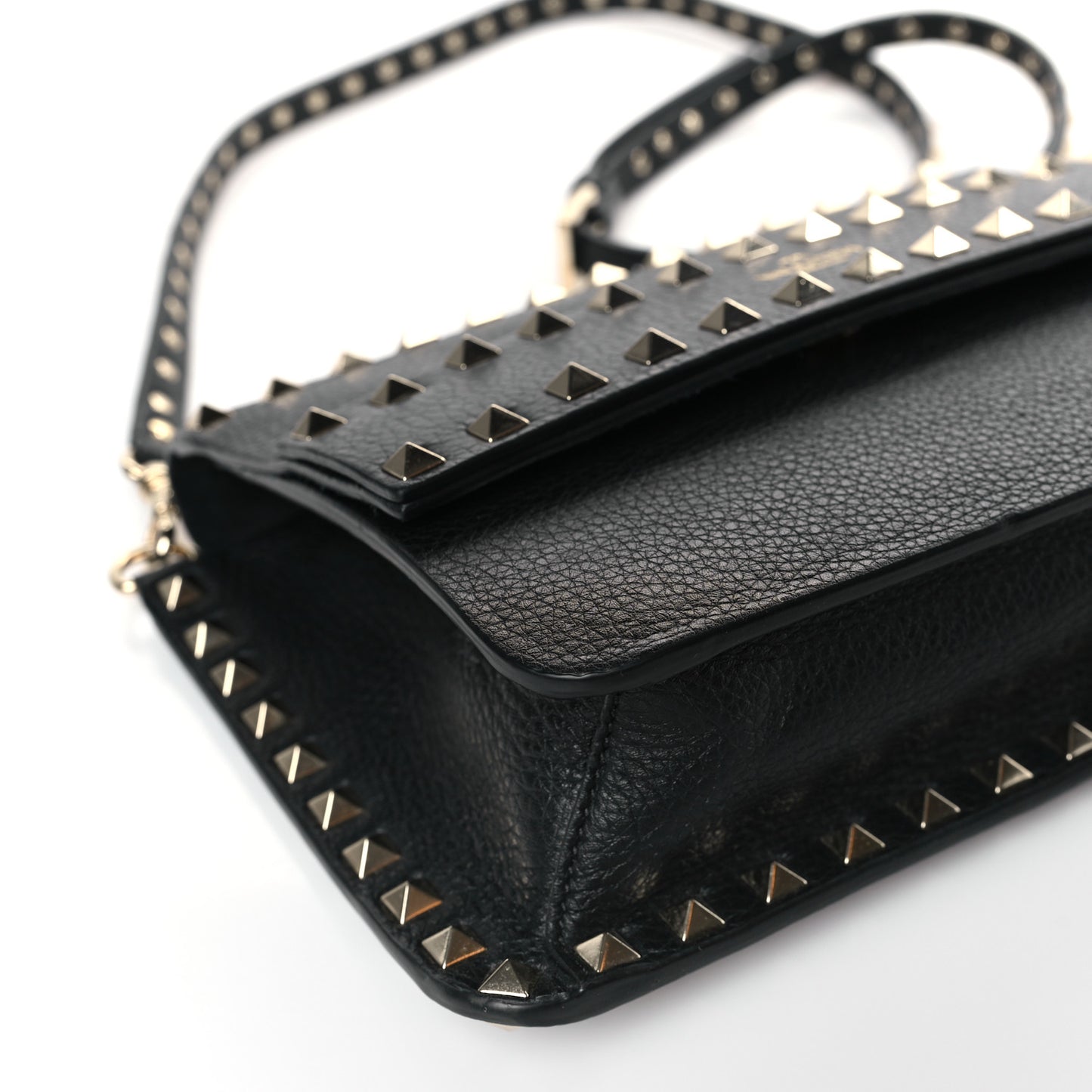 Pebbled Calfskin Rockstud Side Slip Crossbody Black