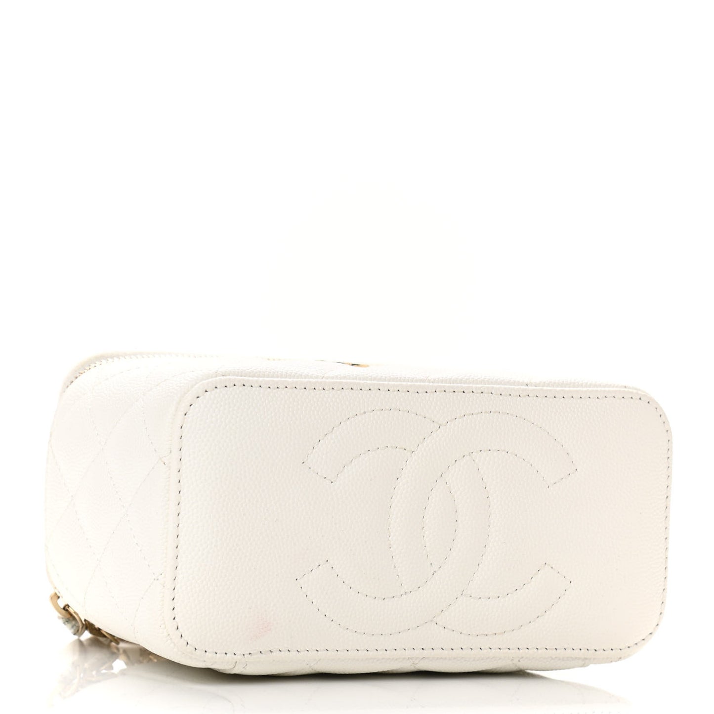 Caviar Quilted Small Vanity Case With Chain White
