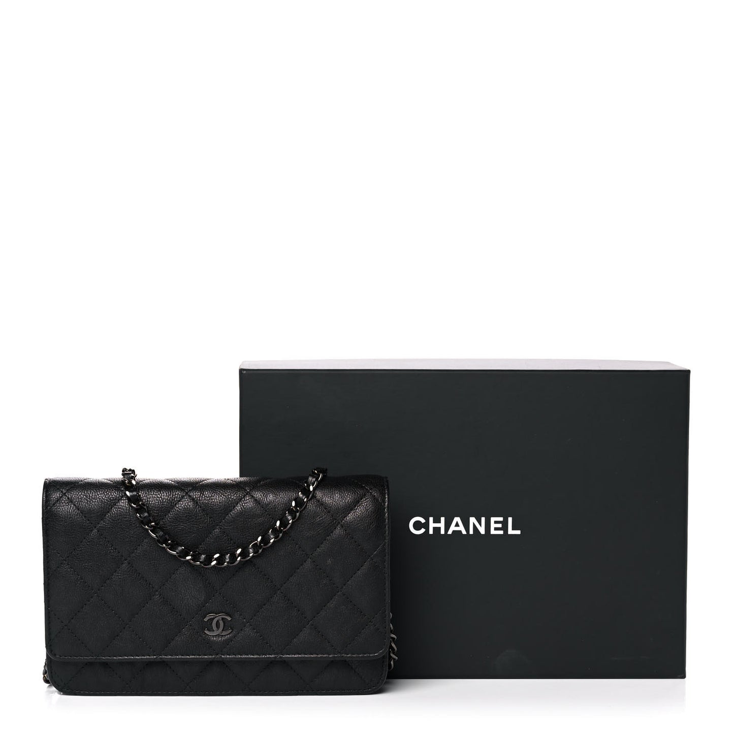 Crumpled Calfskin Quilted Wallet On Chain WOC So Black