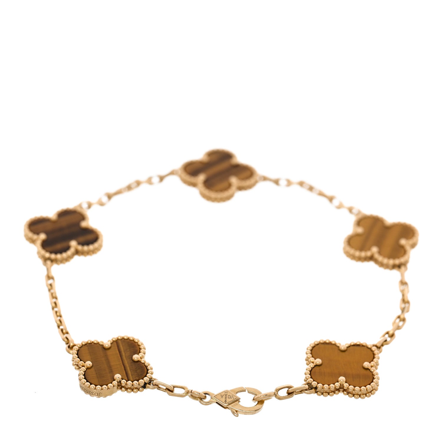 Van Cleef & Arpels 18K Yellow Gold Tiger Eye 5 Motifs Vintage Alhambra Bracelet 2 of 5