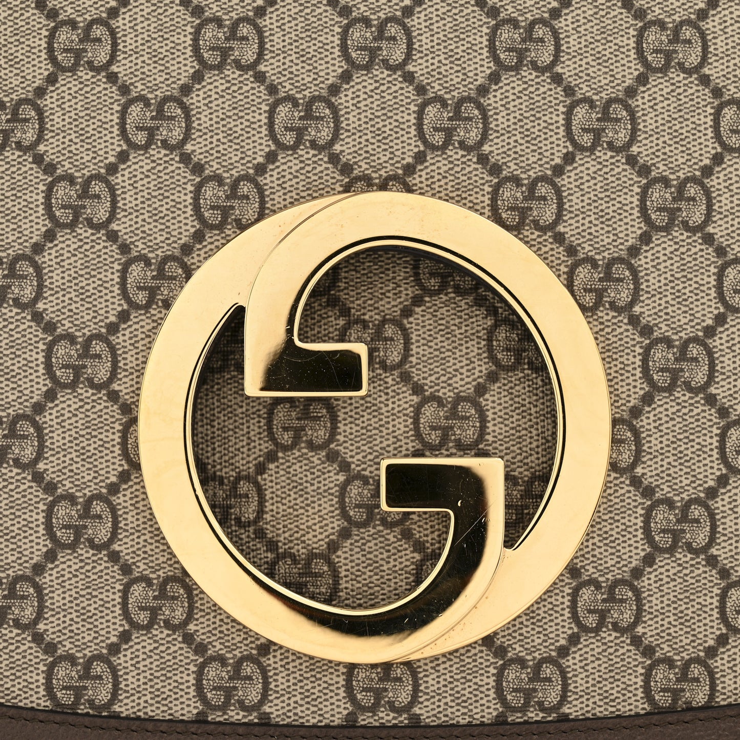 GG Supreme Monogram Textured Dollar Calfskin Web Medium Blondie Top Handle Shoulder Flap Bag Beige Ebony New Acero