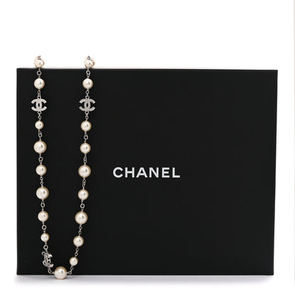 Chanel Crystal Pearl CC Long Necklace Silver 7 of 7