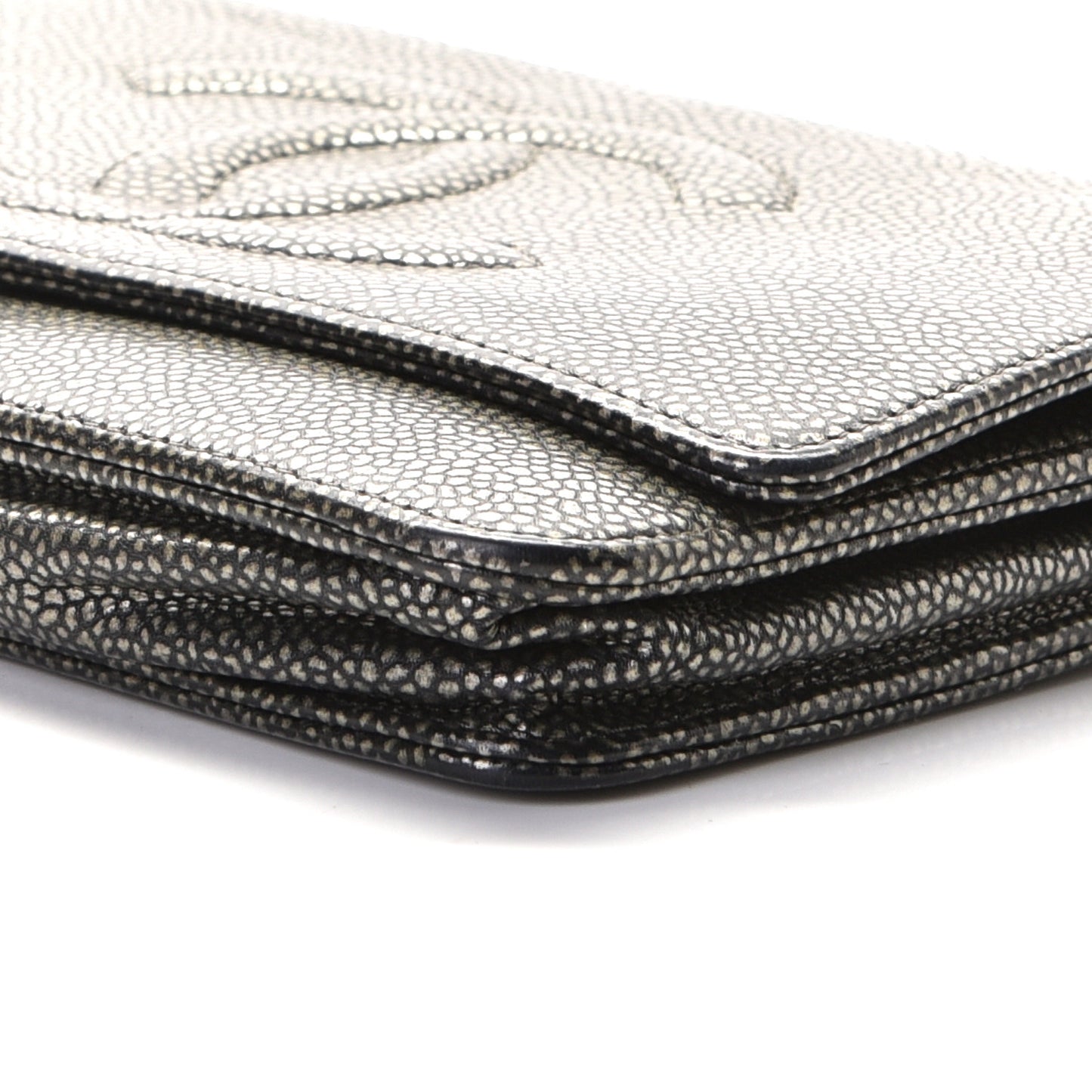Metallic Caviar Timeless CC Wallet On Chain WOC Dark Silver