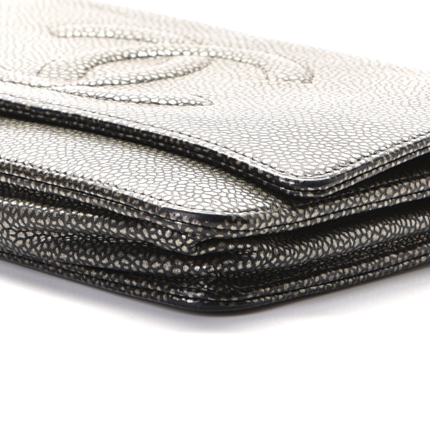Chanel Metallic Caviar Timeless CC Wallet On Chain WOC Dark Silver 6 of 6