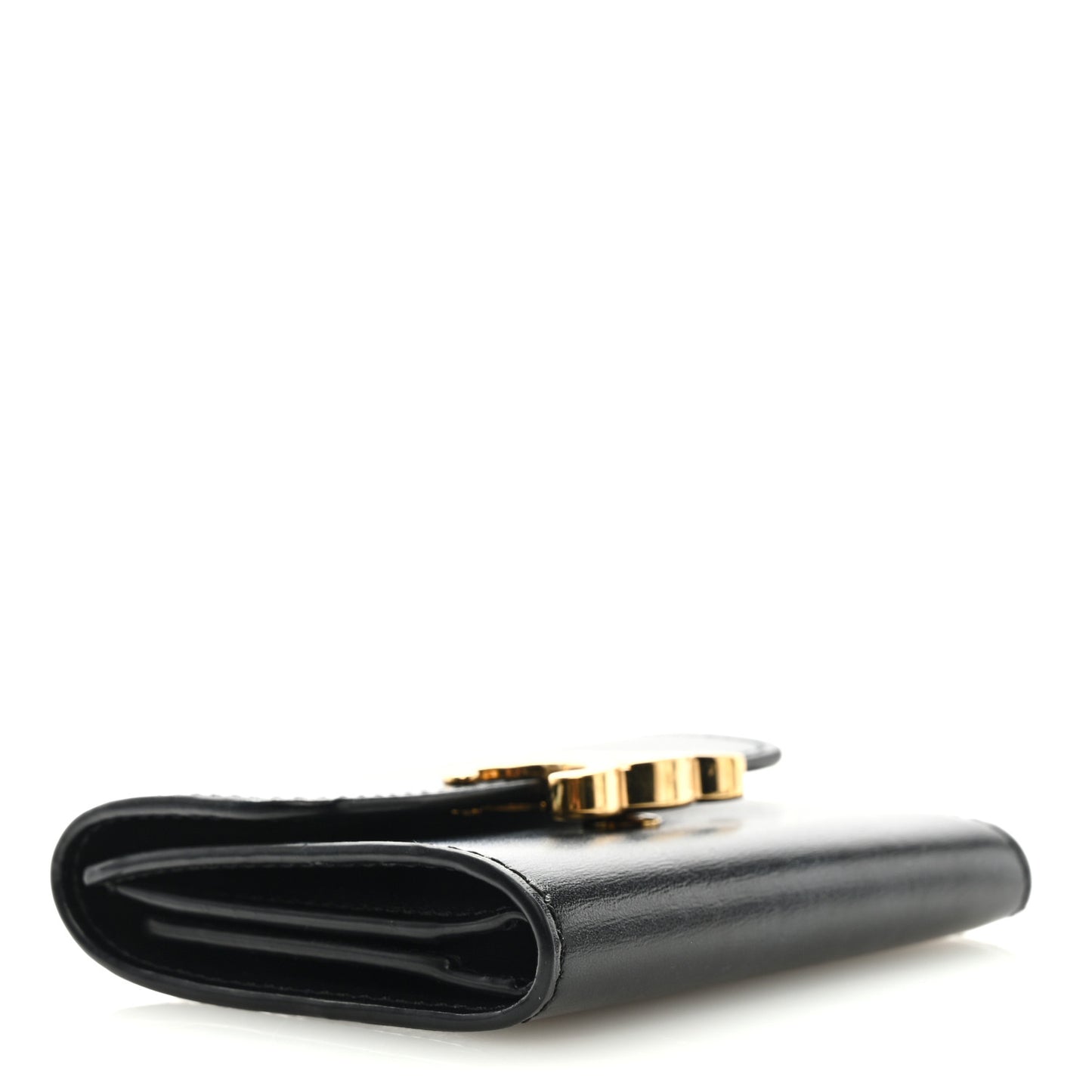 Calfskin Compact Triomphe Wallet With Coin Purse Black