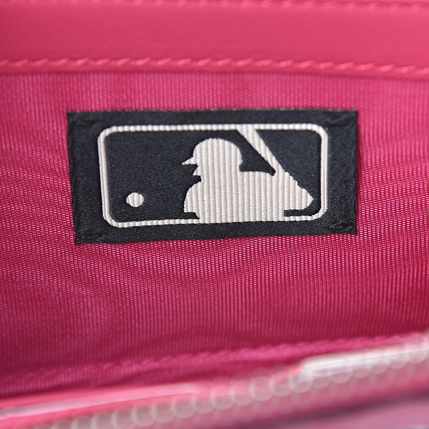 Gucci X MLB Guccissima Signature NY Yankees Embroidered Zip Around Wallet Box Pink Blue Ivory 8 of 9