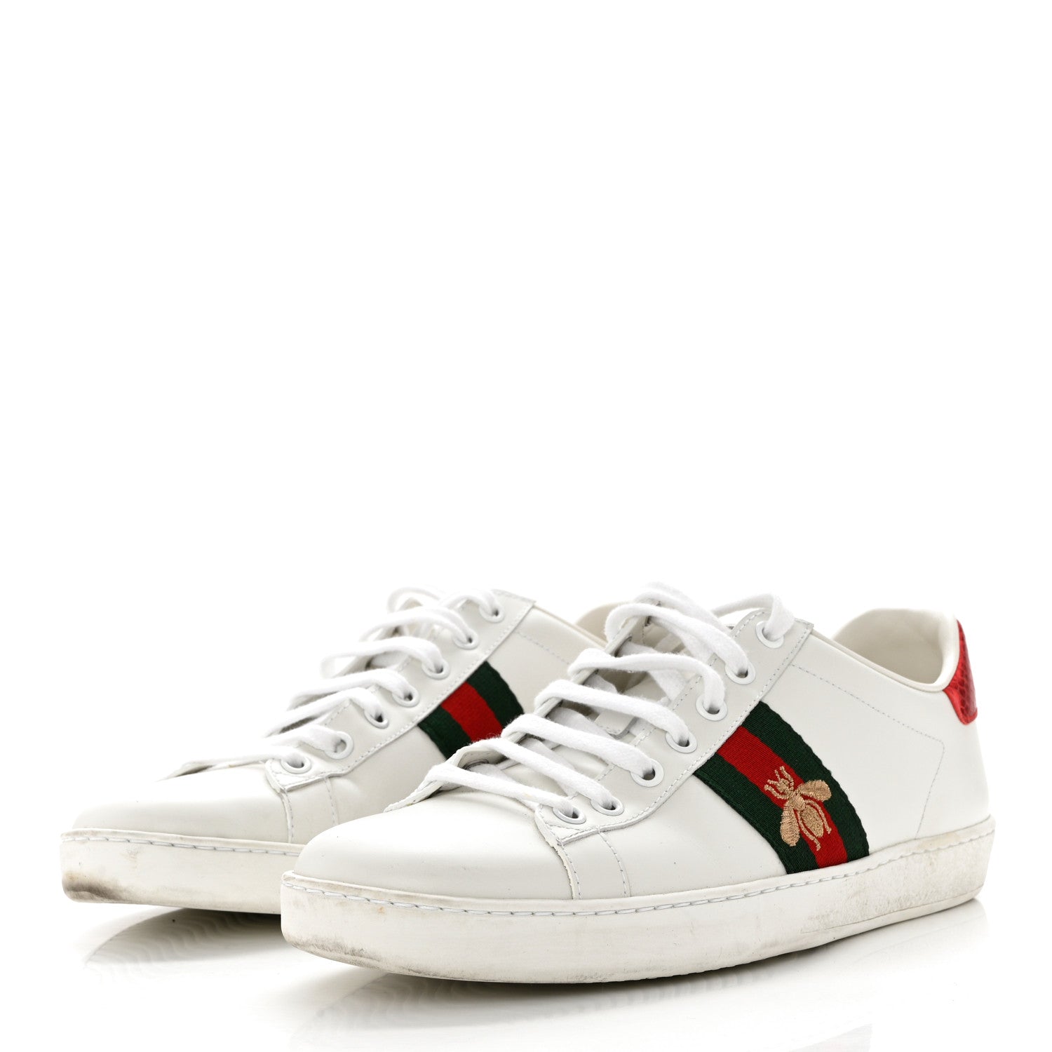 Gucci Calfskin Ayers Bee Embroidered Womens Ace Sneakers 39.5 White Green 3 of 9