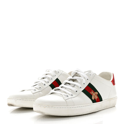 Gucci Calfskin Ayers Bee Embroidered Womens Ace Sneakers 39.5 White Green 3 of 9