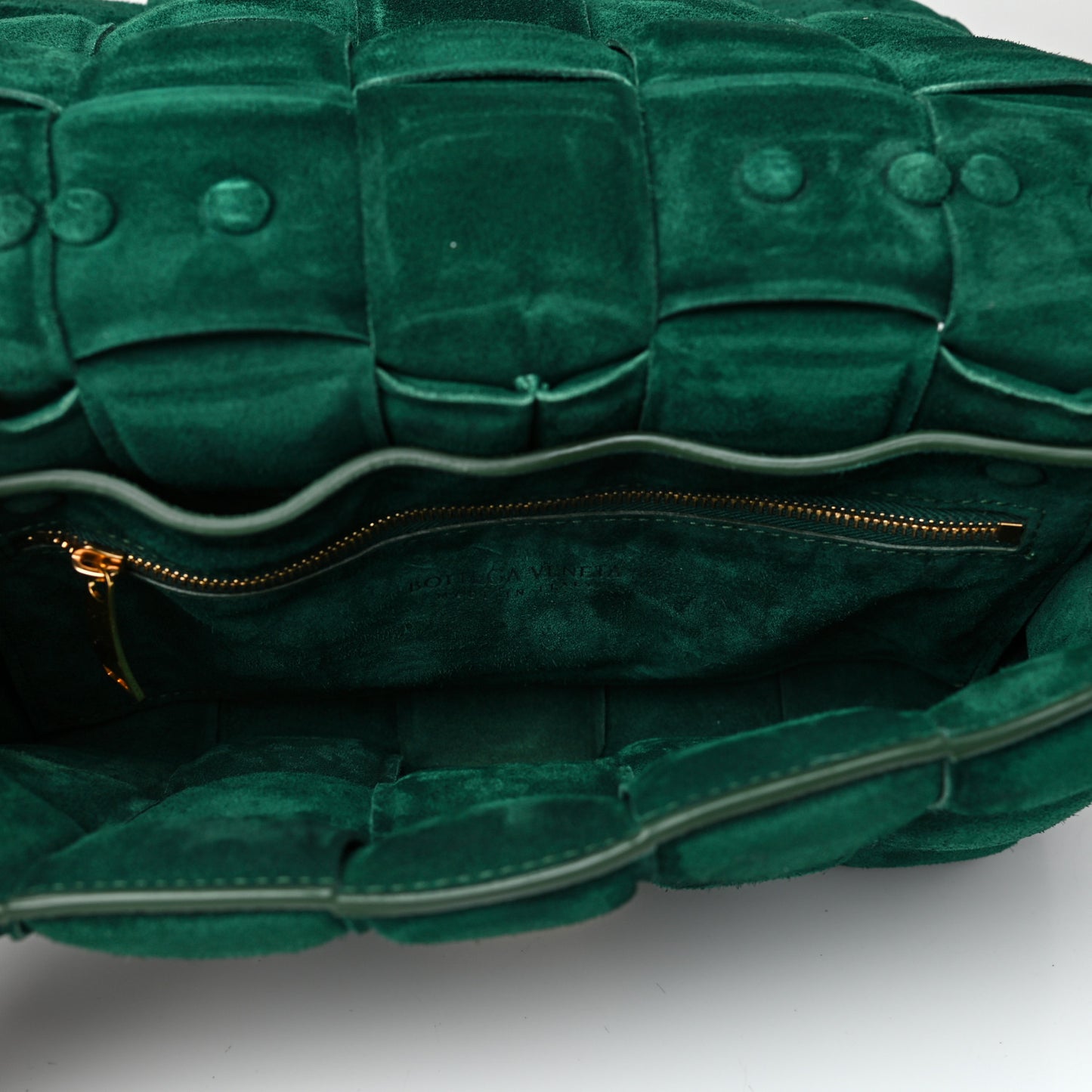 Suede Maxi Intrecciato Padded Chain Cassette Crossbody Bag Emerald Green