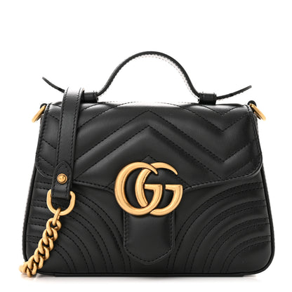 Gucci Calfskin Matelasse Mini GG Marmont Top Handle Shoulder Bag Black 1 of 10