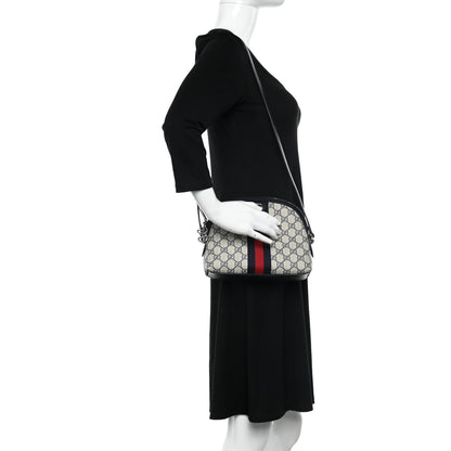 Gucci GG Supreme Monogram Textured Dollar Calfskin Web Small Ophidia Dome Shoulder Bag Beige Blue 2 of 10