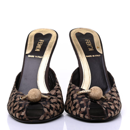 Fendi Fabric FF Wedge Mules 36 Black Brown 2 of 14