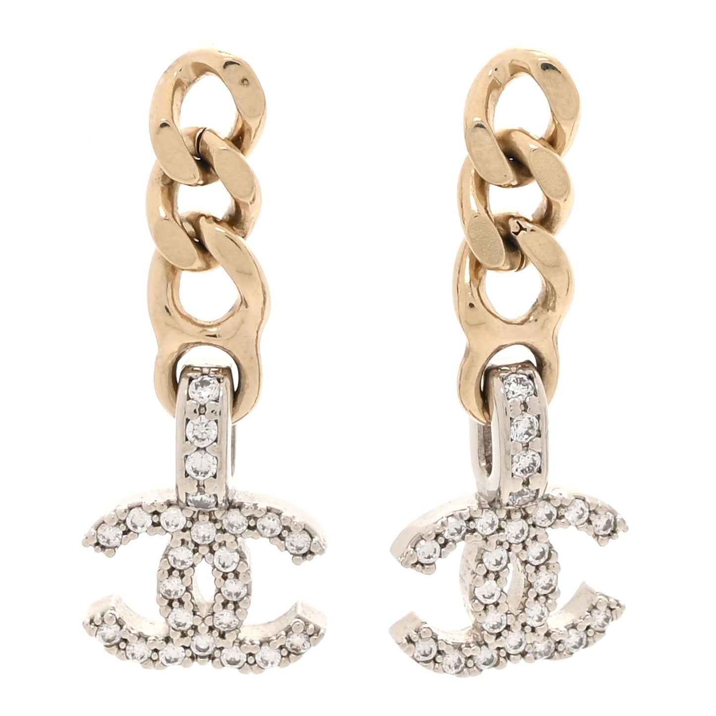 Metal Crystal CC Chain Drop Earrings  Gold