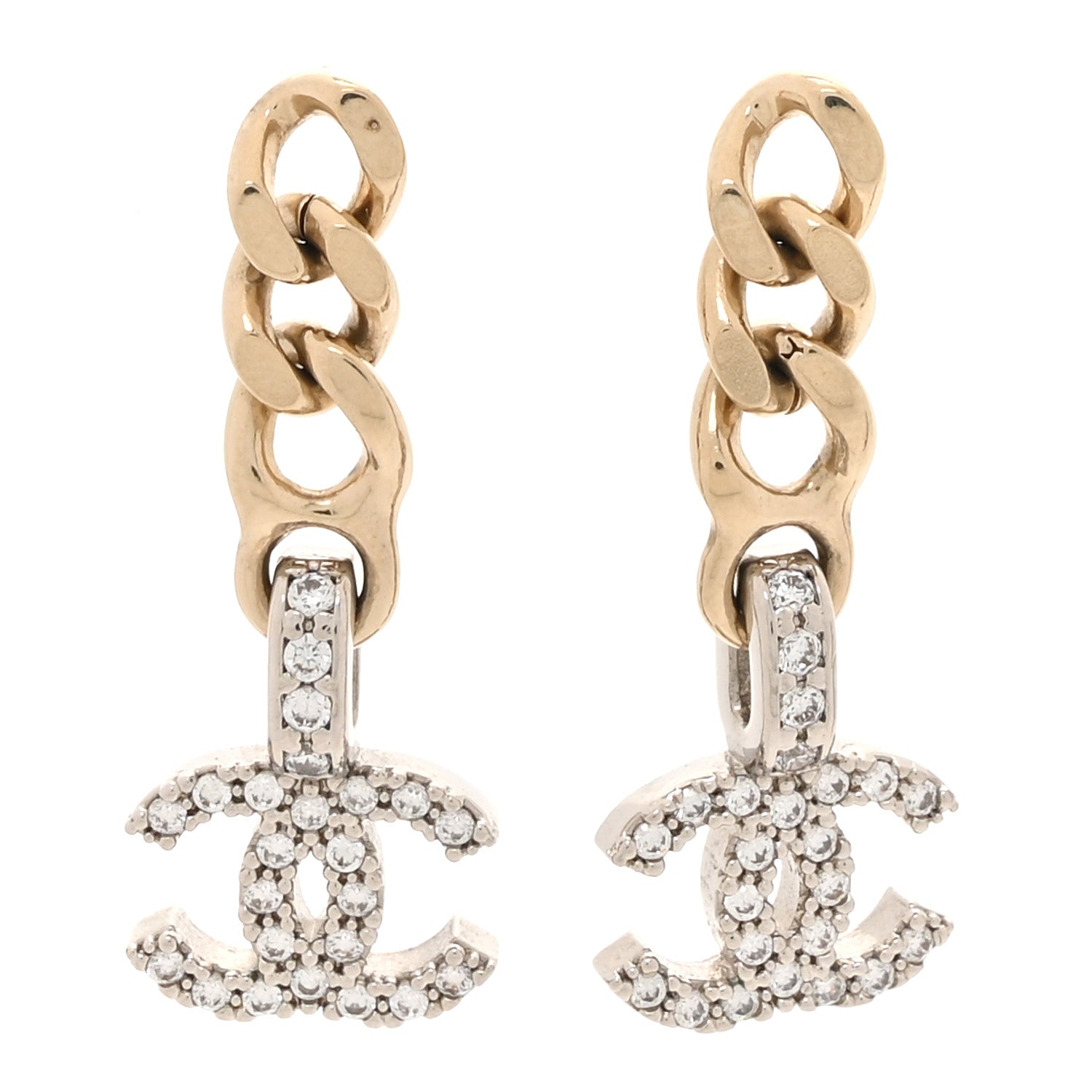 Chanel Metal Crystal CC Chain Drop Earrings  Gold 1 of 5