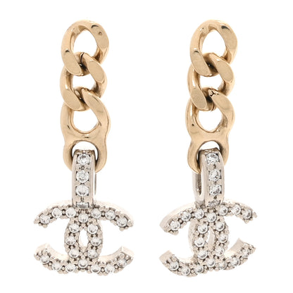 Chanel Metal Crystal CC Chain Drop Earrings  Gold 1 of 5