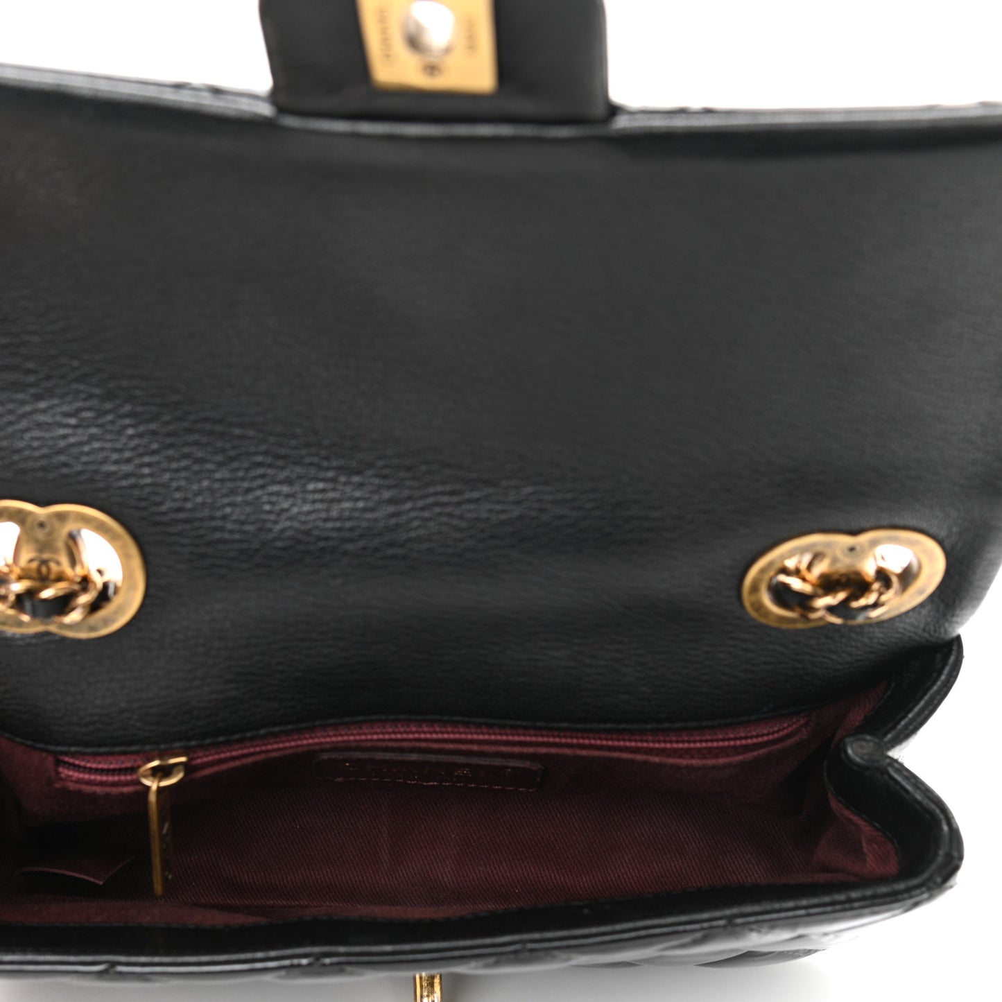 Patent Goatskin Quilted Small CC Eyelet Flap Black