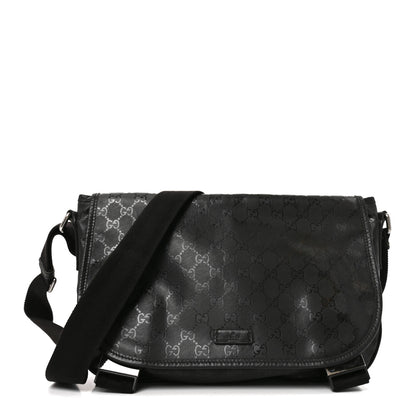 Gucci Imprime Monogram Medium Double Buckle Flap Messenger Bag Black 1 of 10