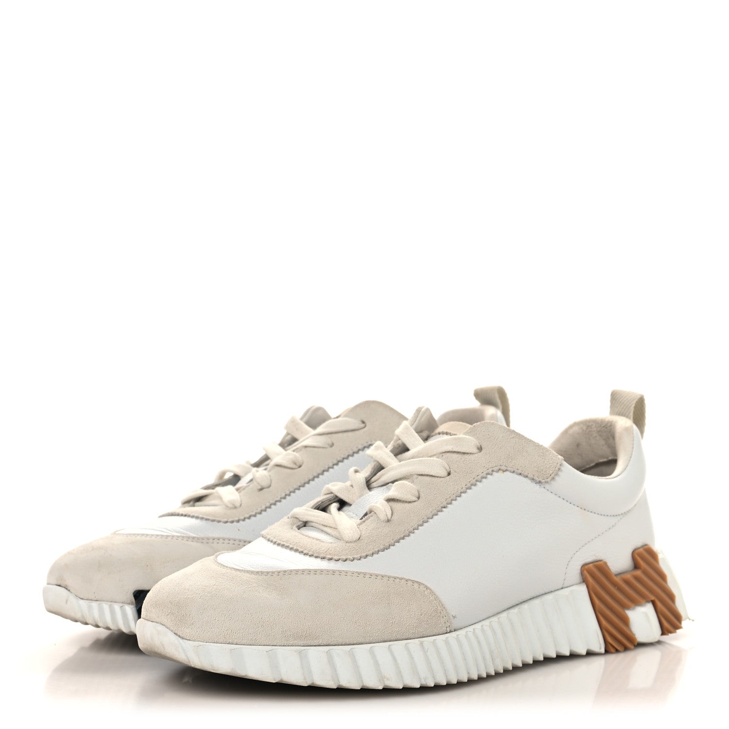 Hermes Calfskin Suede Goatskin Bouncing Sneakers 39 White 4 of 12