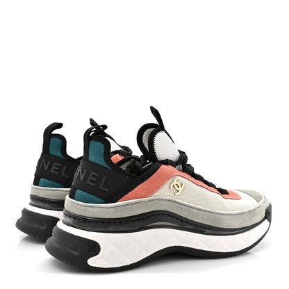 Chanel Fabric Suede CC Sneakers 39 White Light Grey Pink 6 of 10