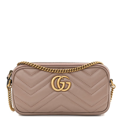 Gucci Calfskin Matelasse Mini GG Marmont Chain Crossbody Bag Porcelain Rose 1 of 10