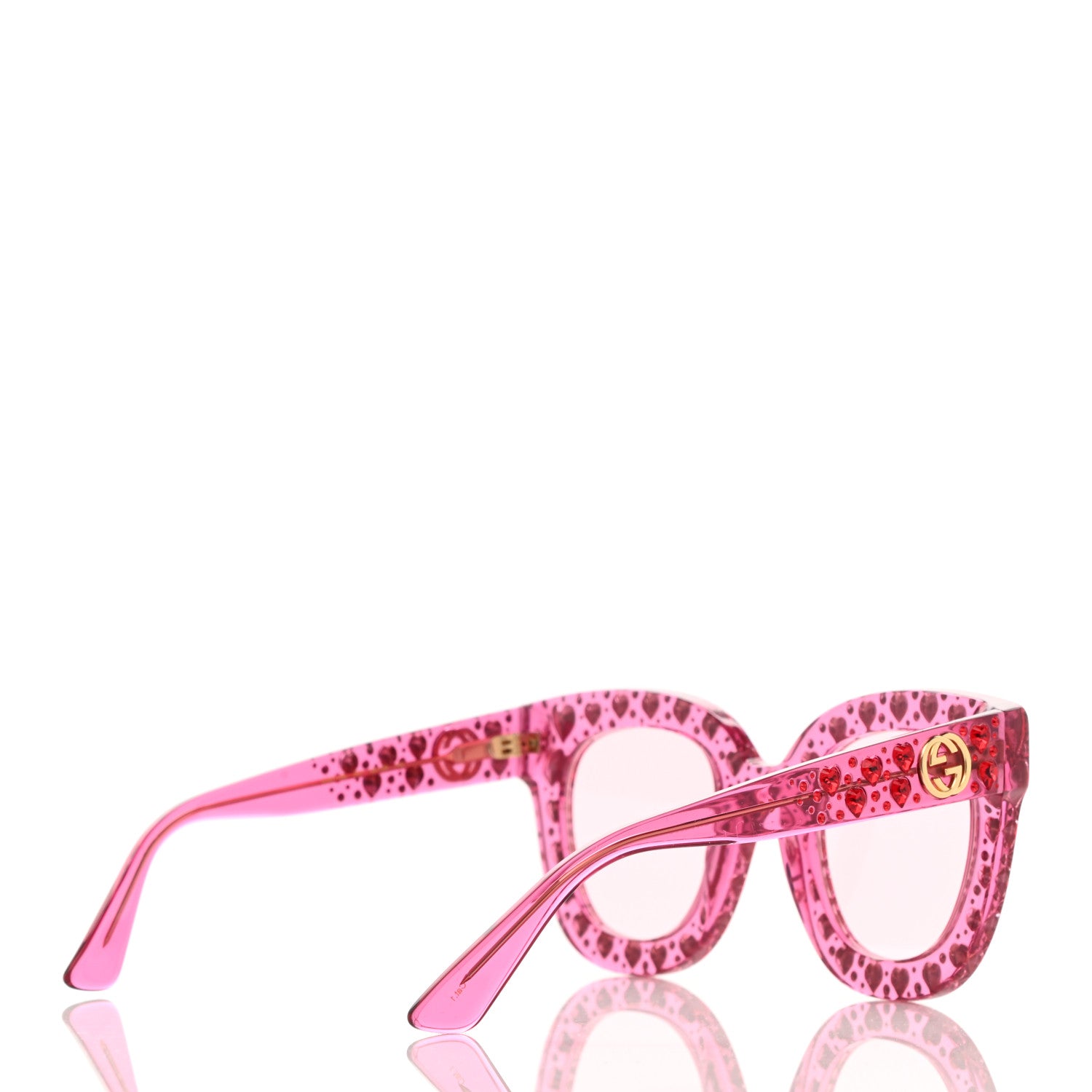 Gucci Acetate Crystal Heart GG0116S Sunglasses Fuchsia 3 of 8
