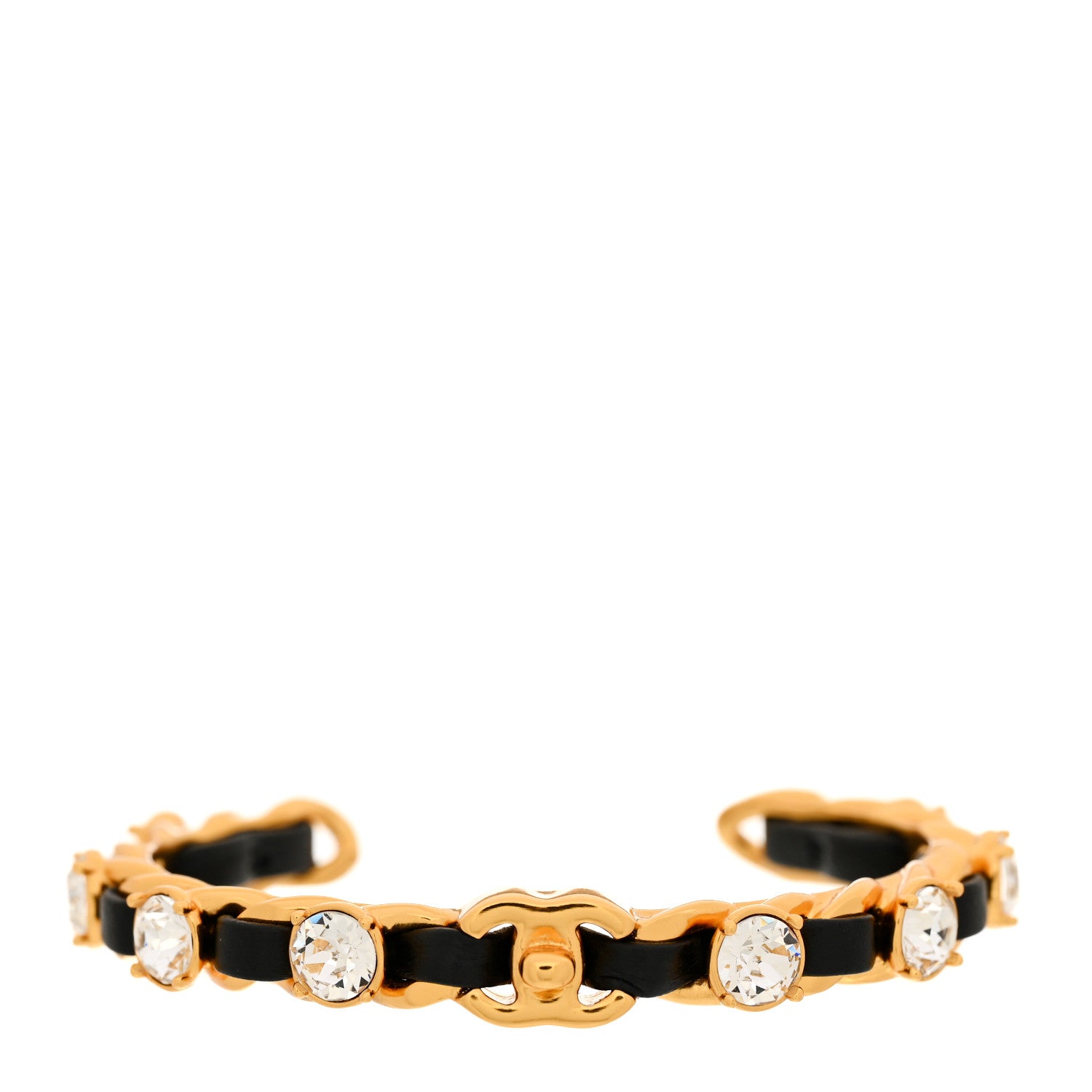 Chanel Lambskin Crystal CC Cuff Bracelet S Black Gold 1 of 5
