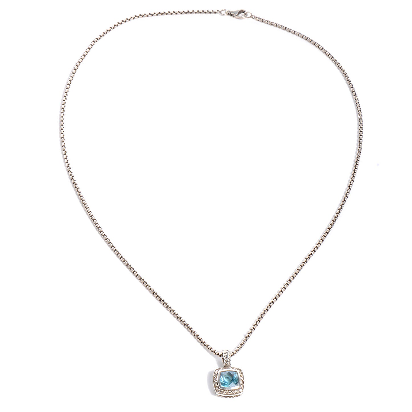 Sterling Silver Diamond Blue Topaz 7mm Petite Albion Pendant Necklace