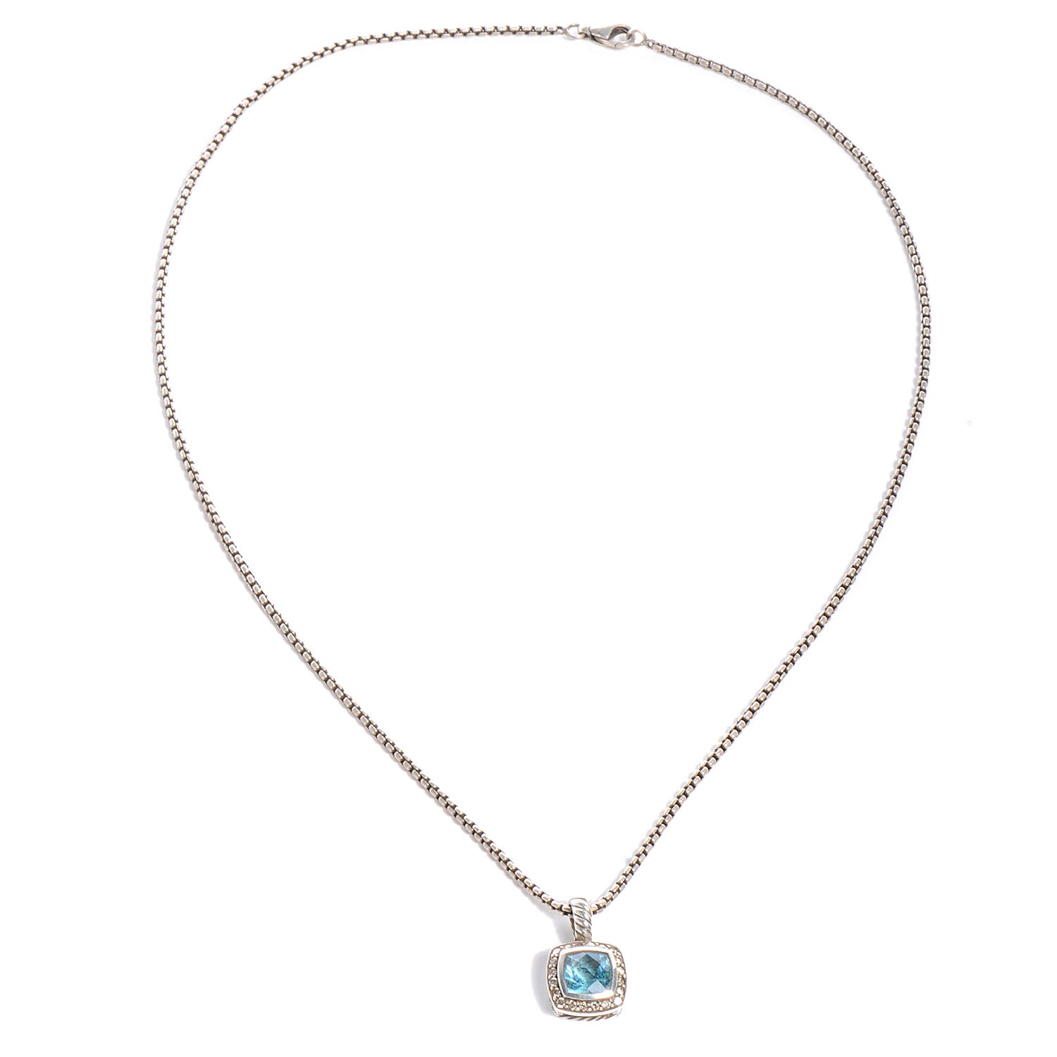 David Yurman Sterling Silver Diamond Blue Topaz 7mm Petite Albion Pendant Necklace 4 of 5