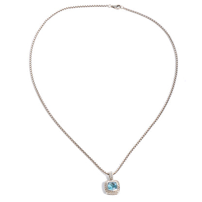 David Yurman Sterling Silver Diamond Blue Topaz 7mm Petite Albion Pendant Necklace 4 of 5