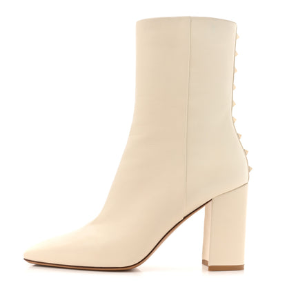 Valentino Garavani Calfskin Rockstud 90mm Ankle Boots 39 Light Ivory 1 of 10