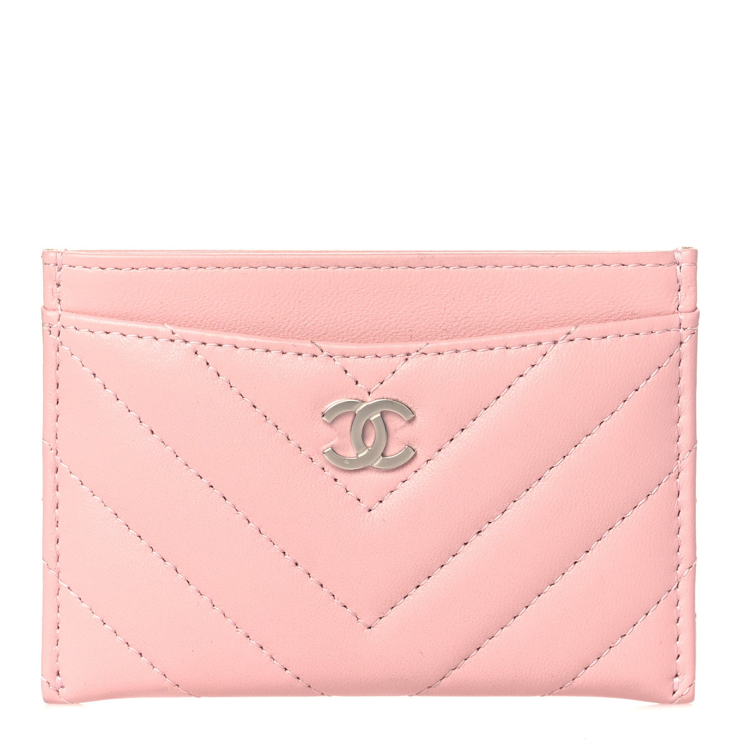 Chanel Lambskin Chevron Quilted Card Holder Light Pink 1 of 10