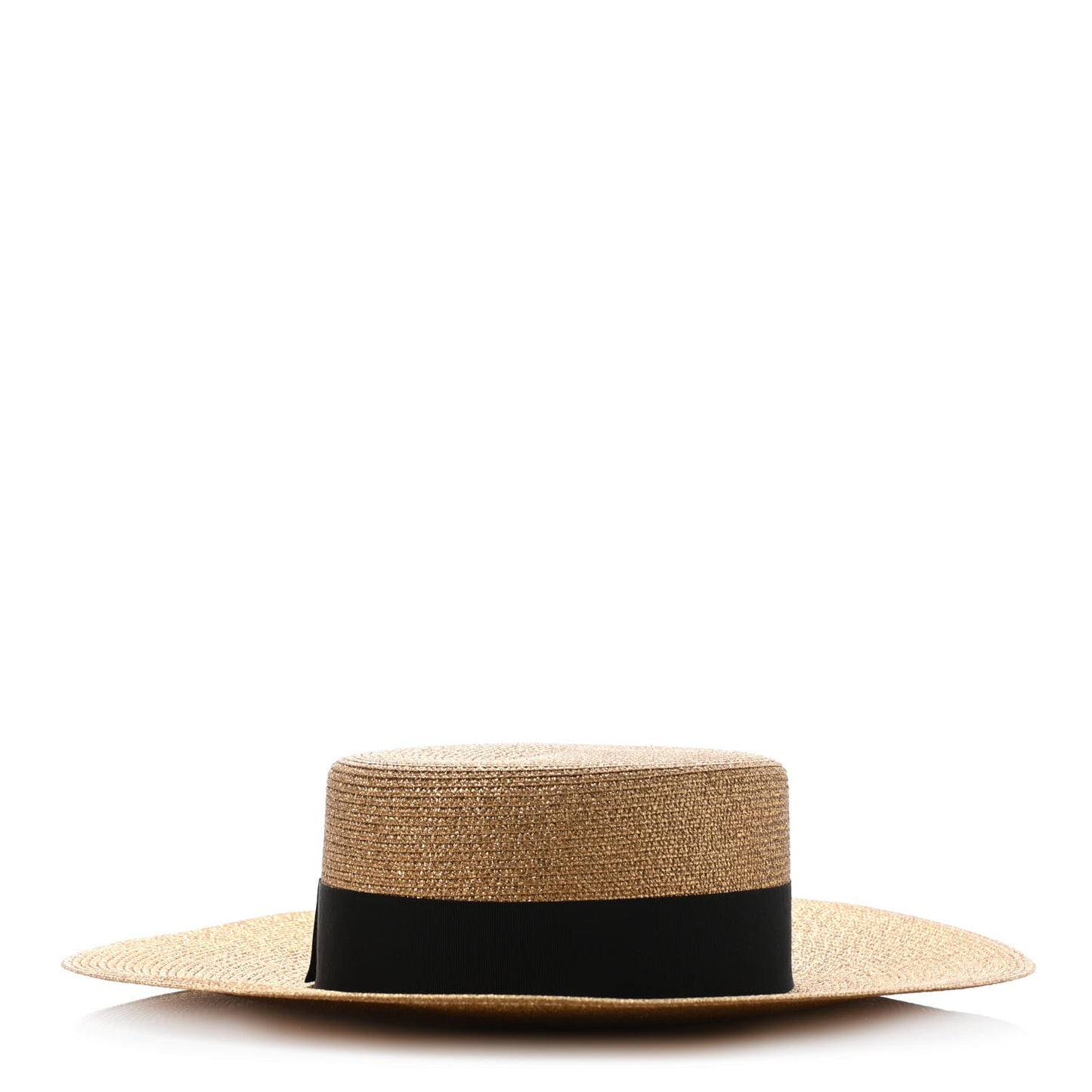 Glittered Straw Grosgrain Wide Brim Hat M Gold Black