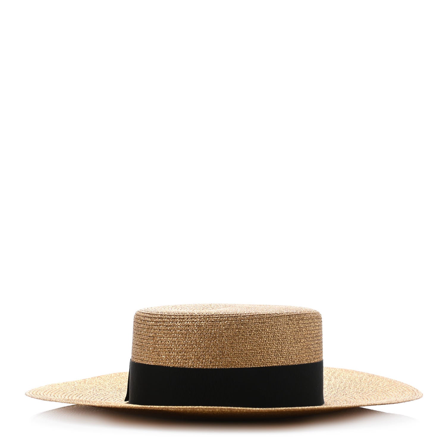 Gucci Glittered Straw Grosgrain Wide Brim Hat M Gold Black 1 of 4