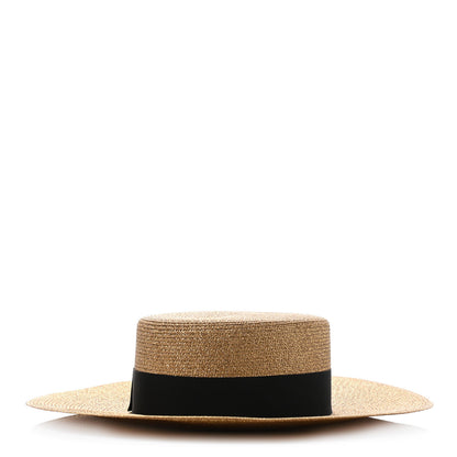 Gucci Glittered Straw Grosgrain Wide Brim Hat M Gold Black 1 of 4