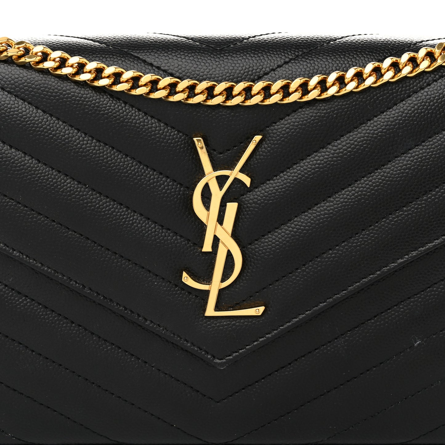 Grain De Poudre Matelasse Chevron Monogram Chain Wallet Black