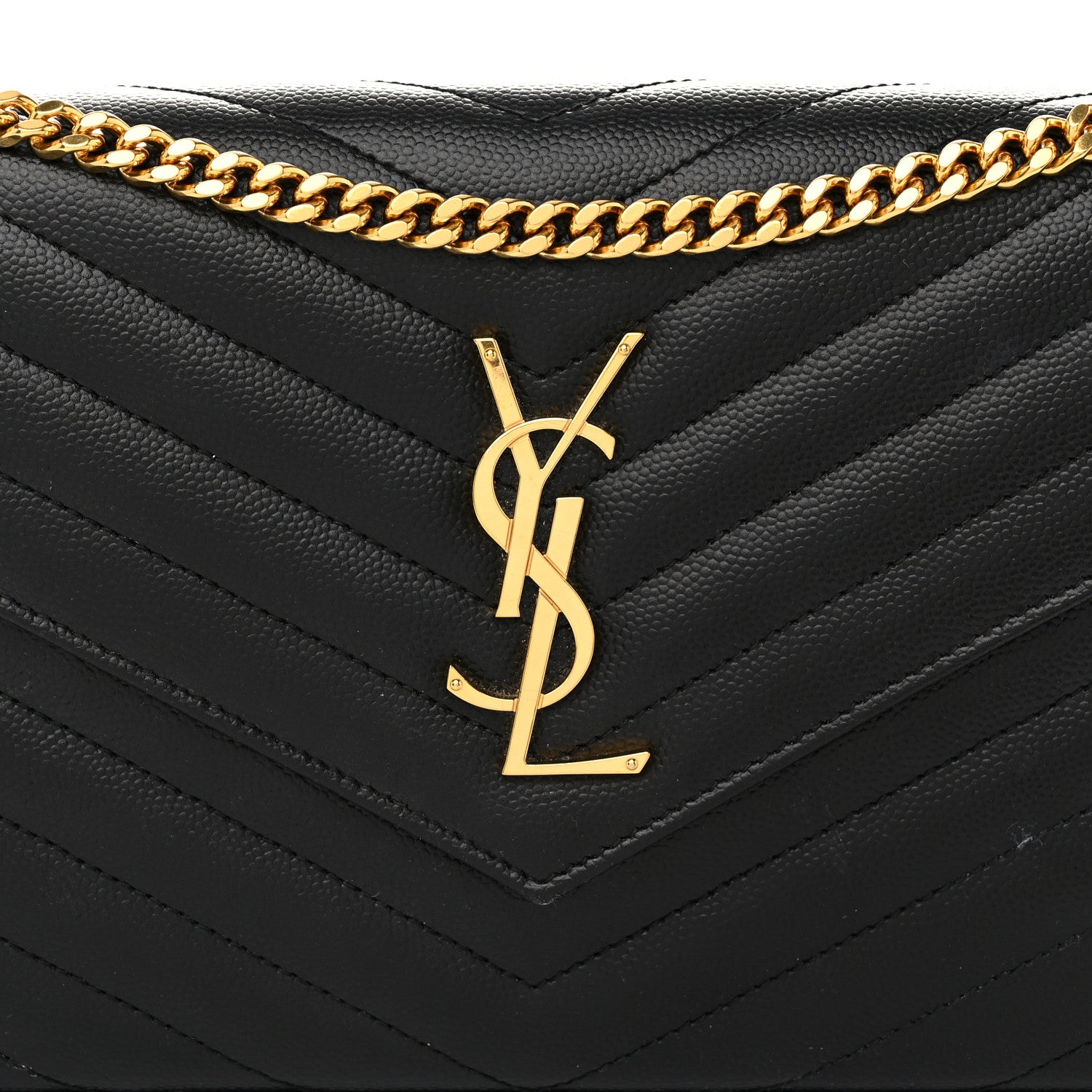 Saint Laurent Grain De Poudre Matelasse Chevron Monogram Chain Wallet Black 7 of 10