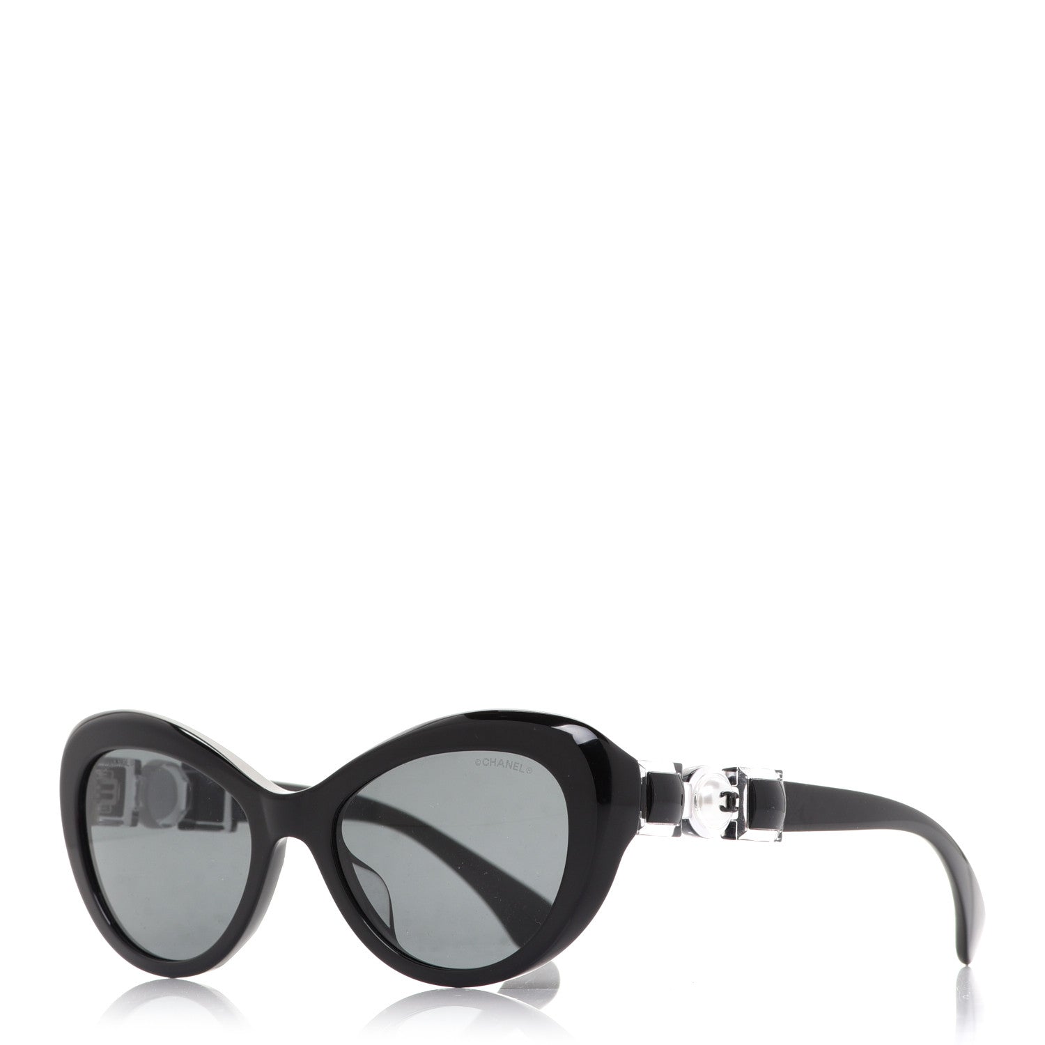 Chanel Acetate Glass Pearls Cat Eye Sunglasses 5443-H Black 1 of 8