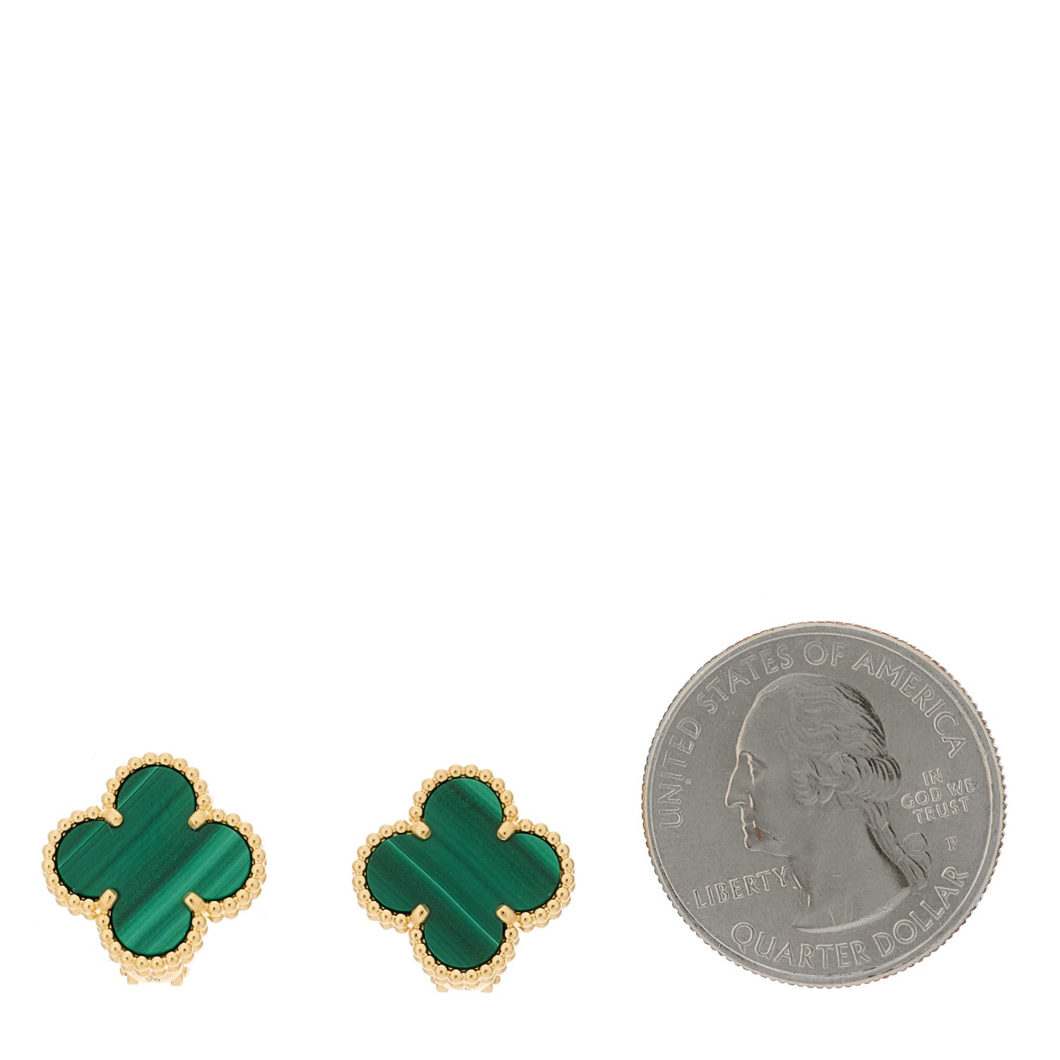 Van Cleef & Arpels 18K Yellow Gold Malachite Vintage Alhambra Earrings 2 of 5