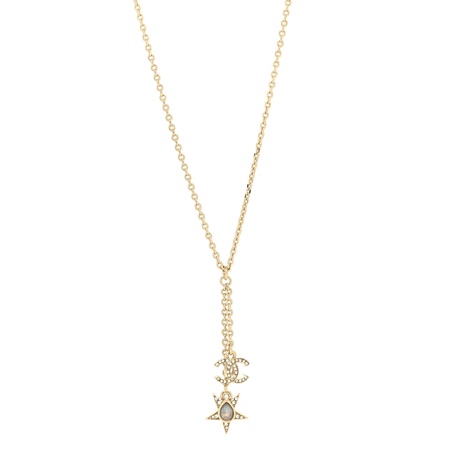 Chanel Crystal CC Star Necklace Gold 1 of 5