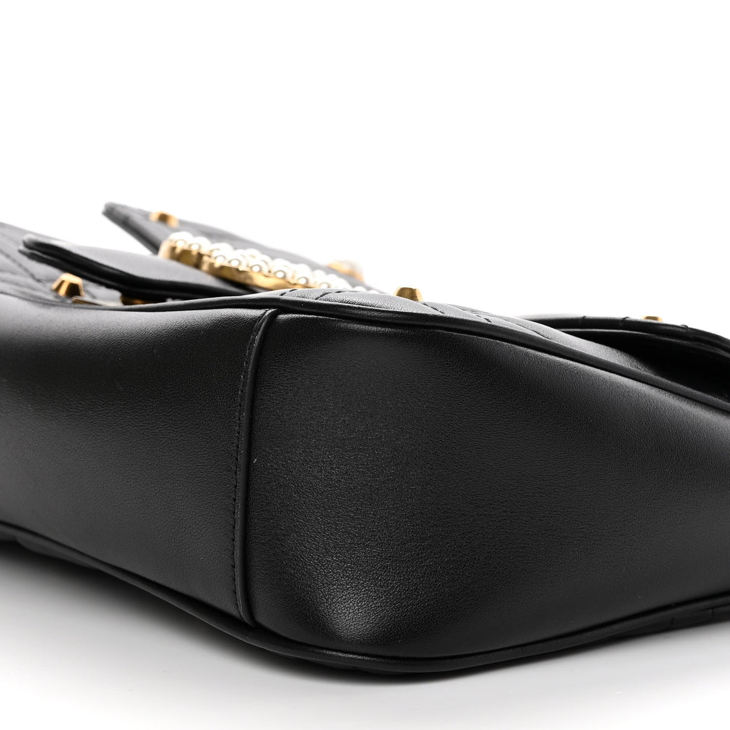 Calfskin Matelasse Studded Small Pearly GG Marmont Shoulder Bag Black