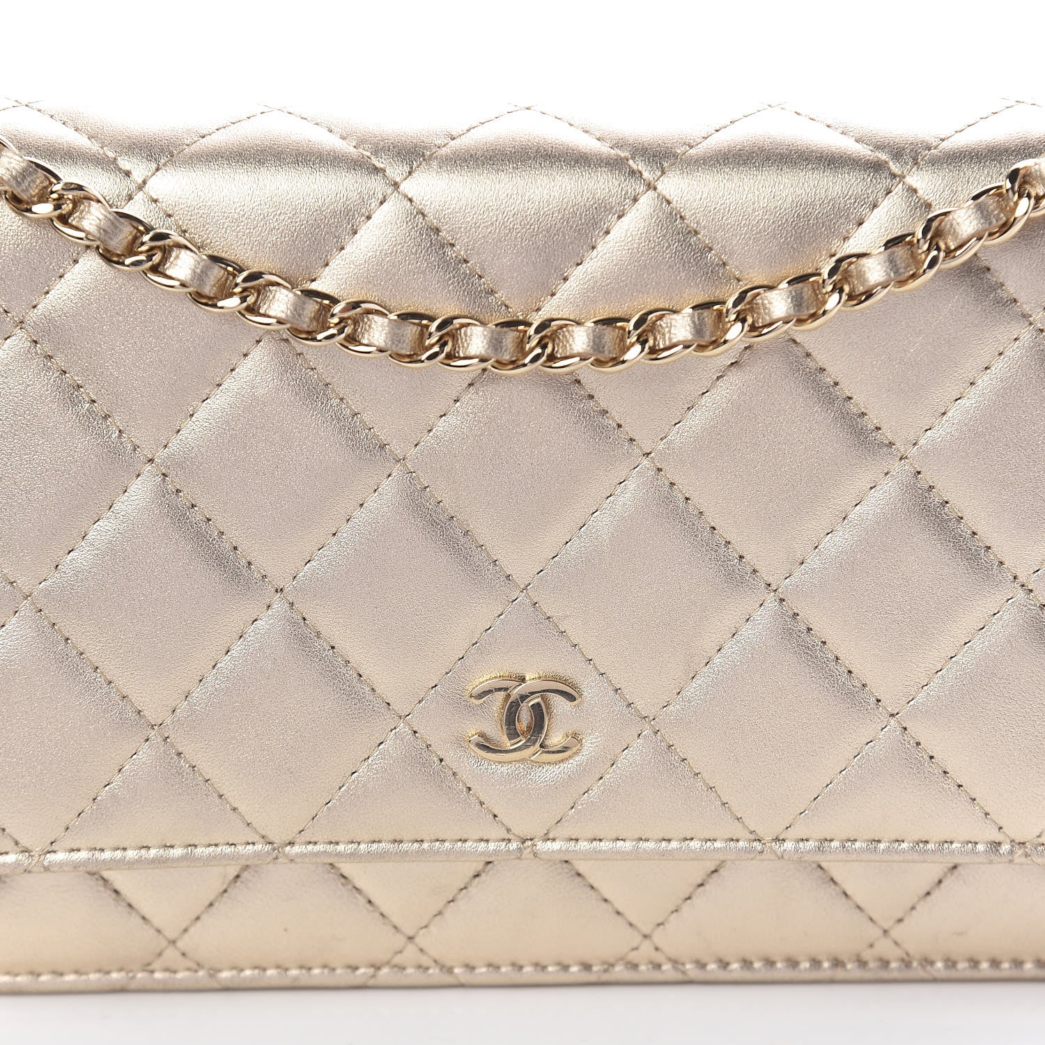 Chanel Lambskin Quilted Wallet On Chain WOC Light Gold 11 of 19