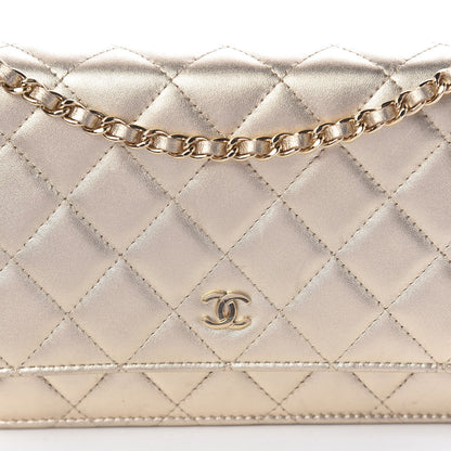 Chanel Lambskin Quilted Wallet On Chain WOC Light Gold 11 of 19