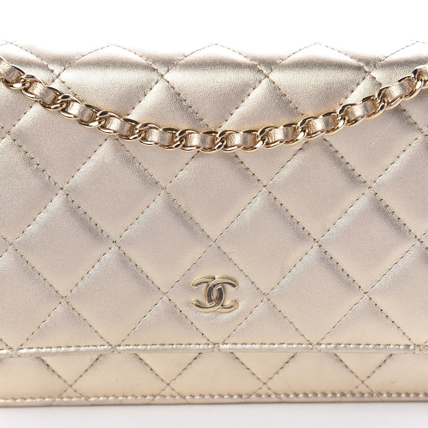 Lambskin Quilted Wallet On Chain WOC Light Gold