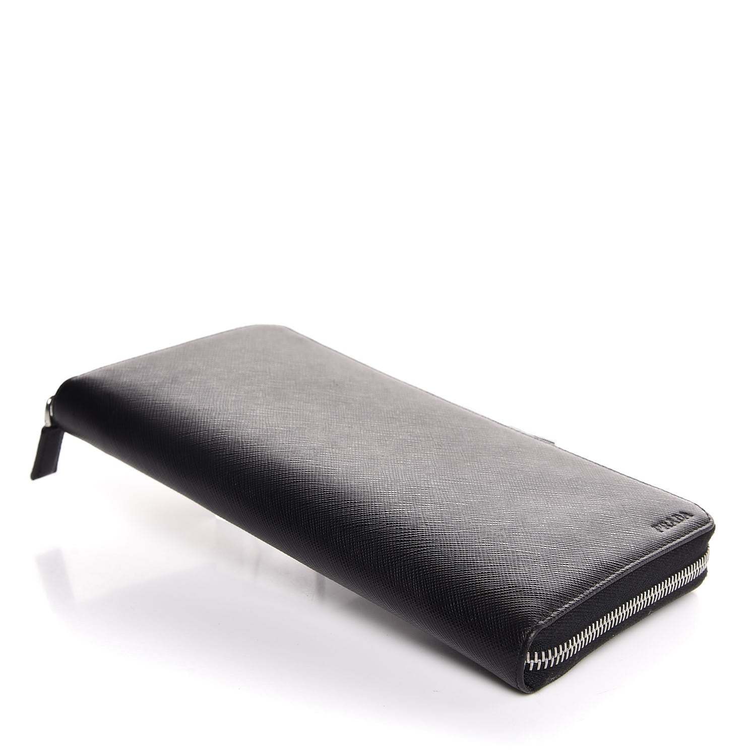 Prada Saffiano Zip Around Portfolio Wallet Black 4 of 7